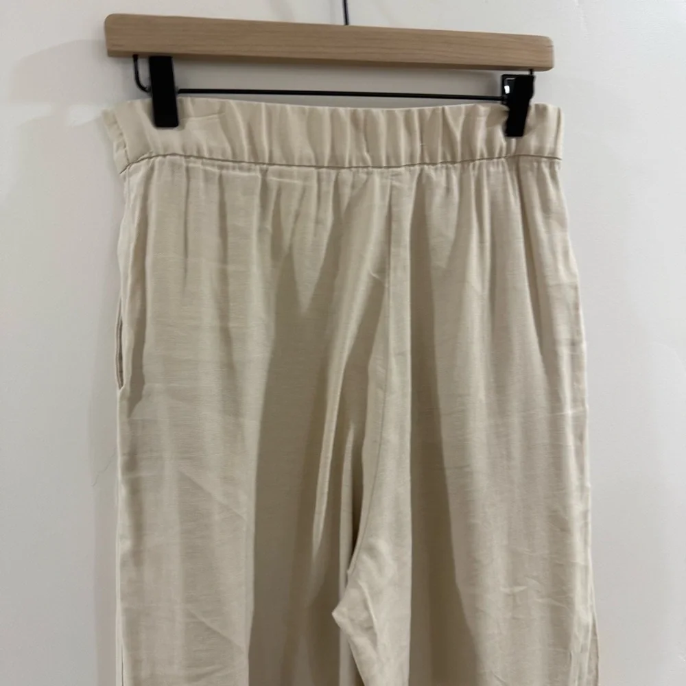 H&M tan linen-blend wide leg pant